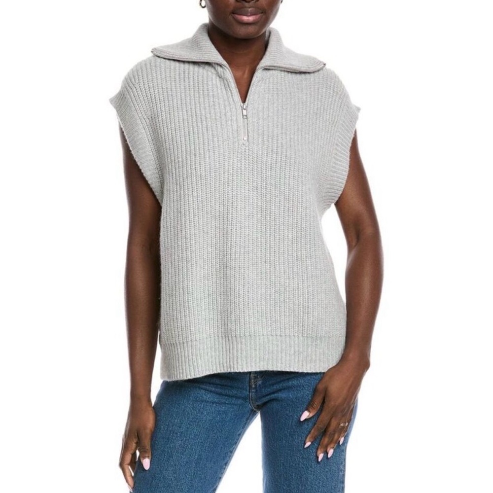 Autumn Cashmere Gray Quarter 1/4 Zip Sweater Vest Cashmere Wool Blend Medium